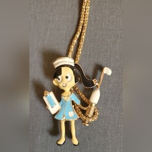 Gold Nurse Pendant Necklace with Blue Uniform